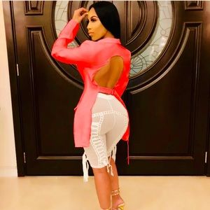 "2pc Blazer Sheer Lace up Pant Set"